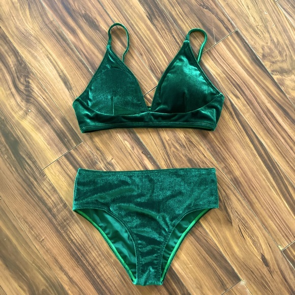 SHEIN Swim Green Velvet Bikini Poshmark